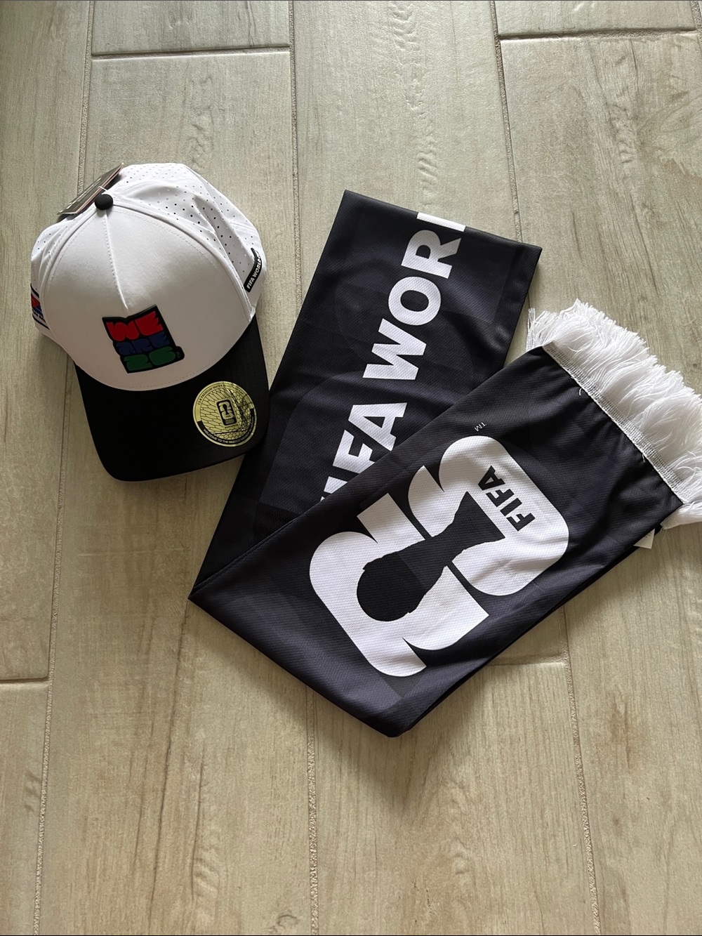 FIFA World Black & White Scarf and White/Black Cap Set